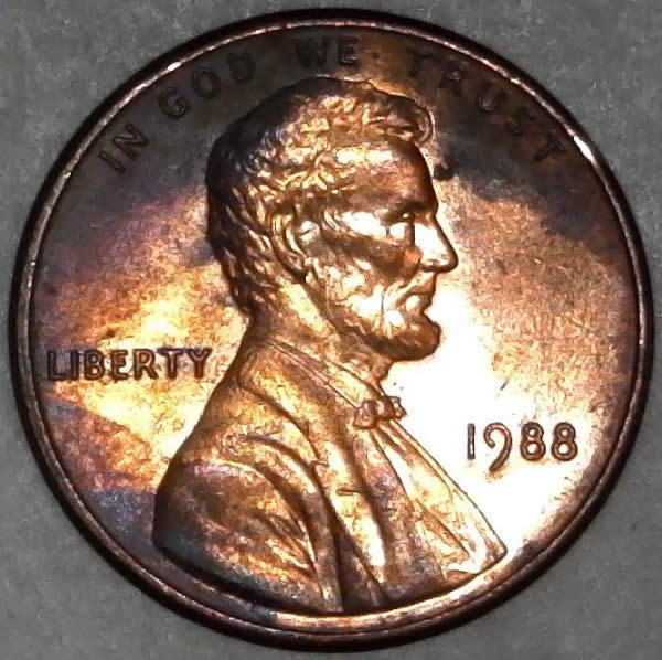 1988-P-Lincoln-Memorial-Cent-Struck-Through-Wire-Brush-Bristle